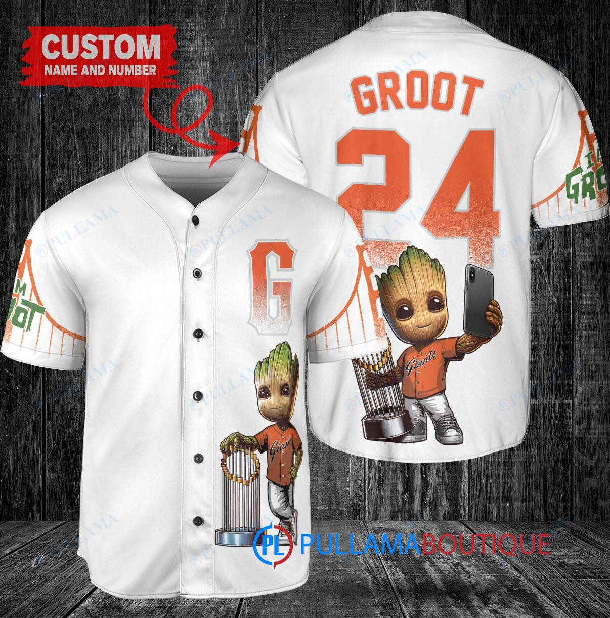 Atlanta Braves x Baby Groot Marvel Guardians Of The Galaxy with Trophy Custom Baseball Jersey White City Connect