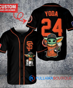 San Francisco Giants x Baby Yoda Star Wars The Mandalorian with Trophy Custom Baseball Jersey Black