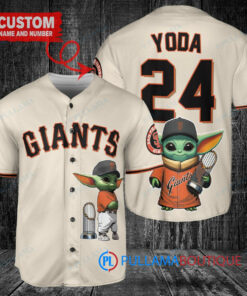 San Francisco Giants x Baby Yoda Star Wars The Mandalorian with Trophy Custom Baseball Jersey Cream