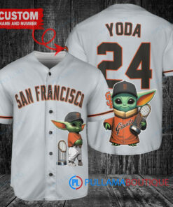 San Francisco Giants x Baby Yoda Star Wars The Mandalorian with Trophy Custom Baseball Jersey Gray