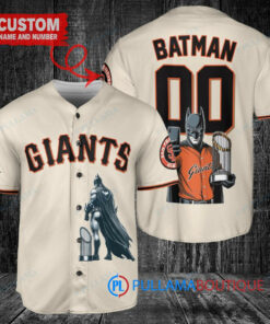 San Francisco Giants x DC Comics Batman The Dark Knight with Trophy Custom Baseball Jersey Cream