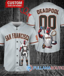 San Francisco Giants x Deadpool with Trophy Baseball Jersey Gray