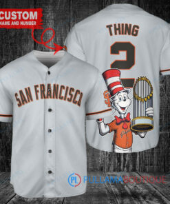 San Francisco Giants x Dr Seuss with World Series Trophy Custom Baseball Jersey Gray