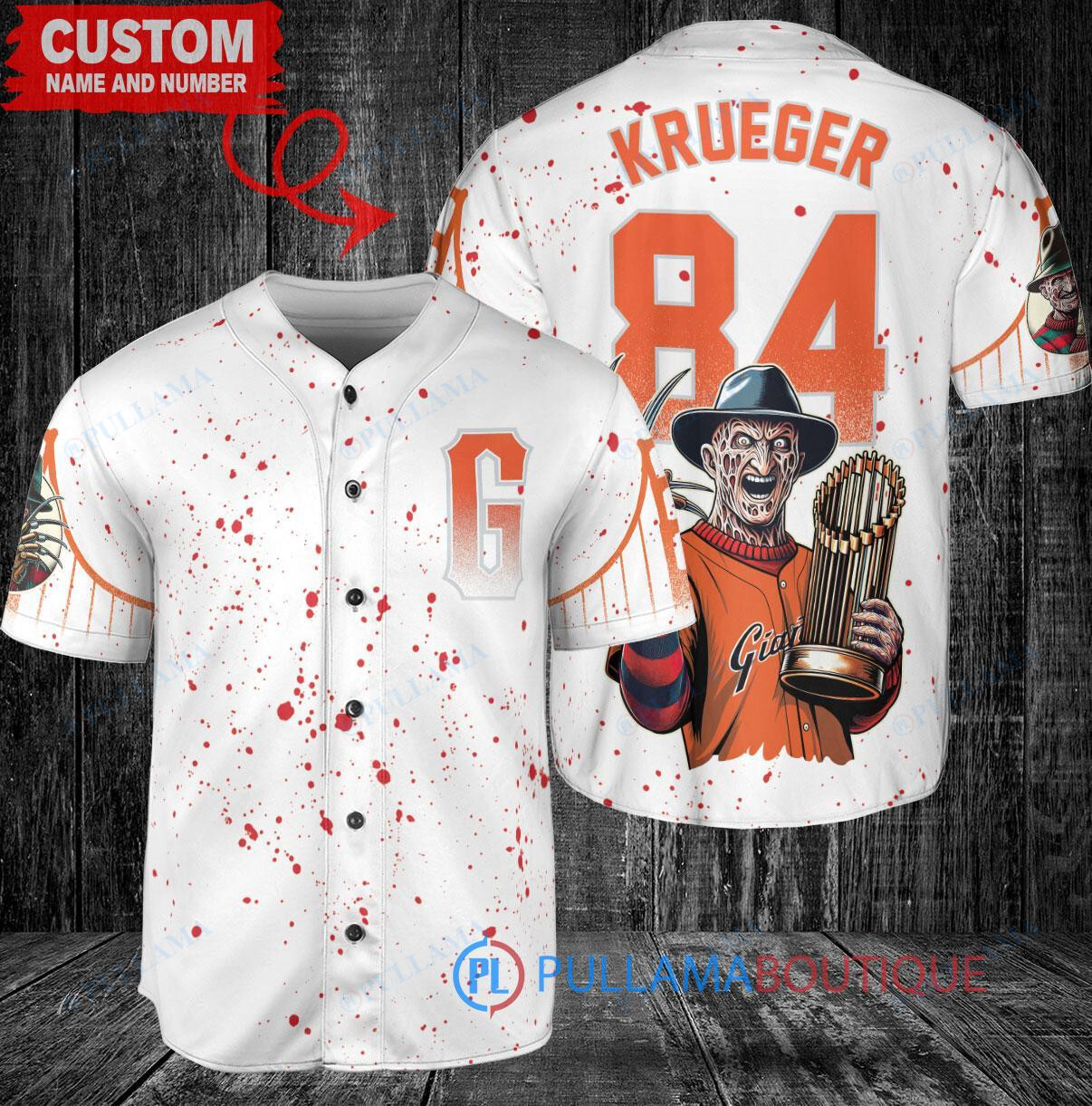 Boston Red Sox Freddy Krueger Halloween World Series Trophy Baseball Jersey V2