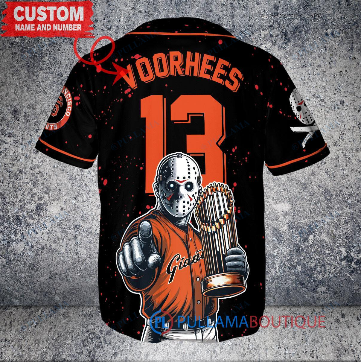 NY Mets Jason Voorhees Halloween World Series Trophy Baseball Jersey White