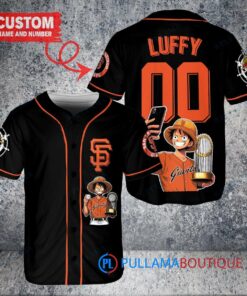 San Francisco Giants x Luffy One Piece with Trophy Custom Baseball Jersey Black