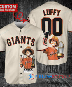 San Francisco Giants x Luffy One Piece with Trophy Custom Baseball Jersey Cream