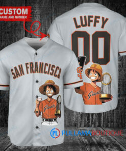 San Francisco Giants x Luffy One Piece with Trophy Custom Baseball Jersey Gray