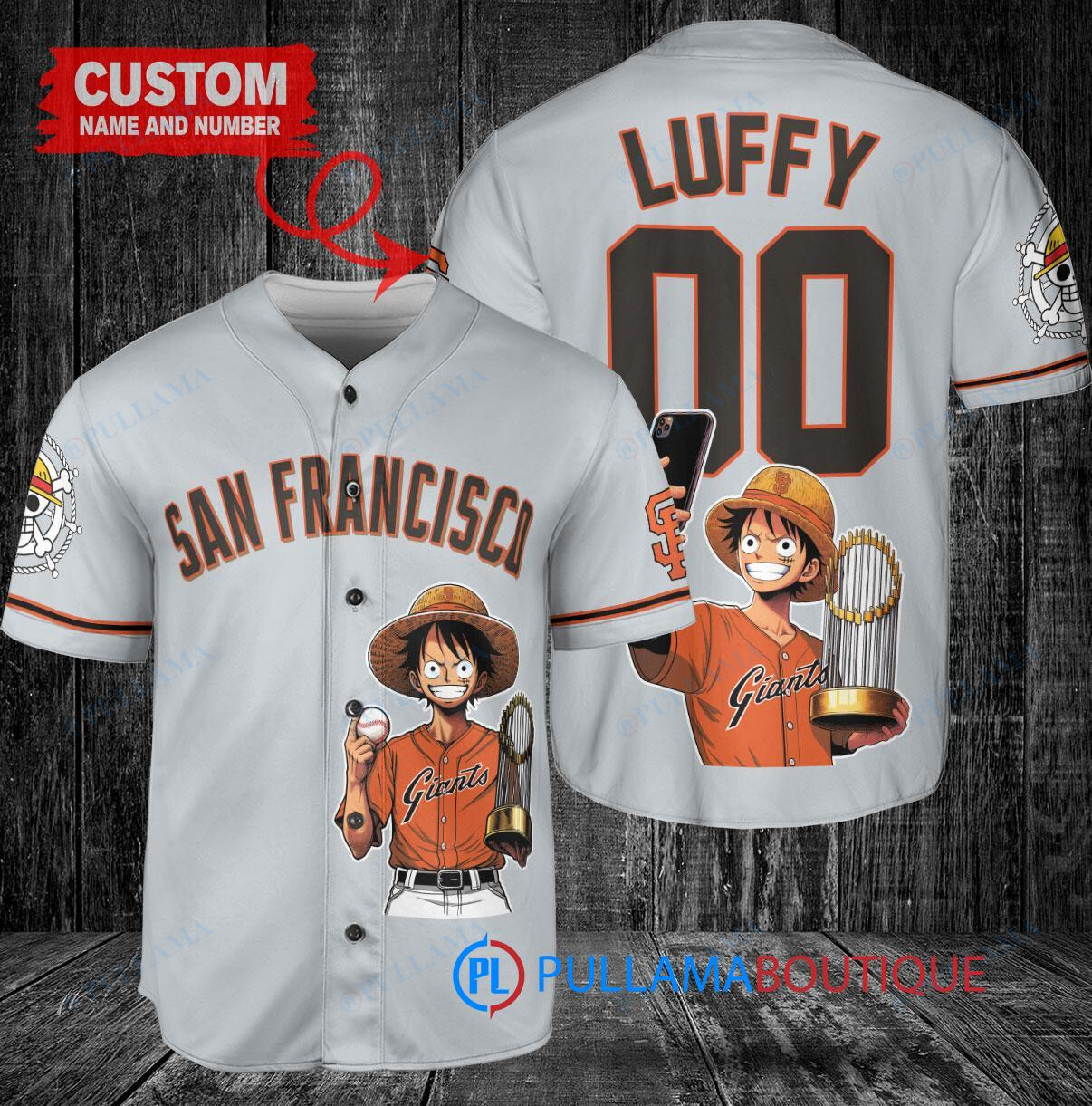 Milwaukee Brewers x Luffy One Piece with Trophy Custom Baseball Jersey Blue City Connect