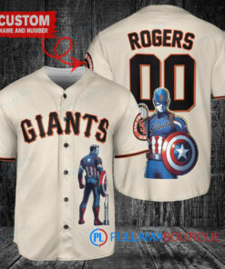 San Francisco Giants x Marvel Captain America Steve Rogers with Trophy Custom Baseball Jersey Cream