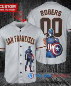 San Francisco Giants x Marvel Captain America Steve Rogers with Trophy Custom Baseball Jersey Gray