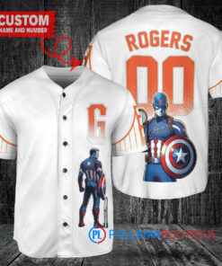 San Francisco Giants x Marvel Captain America Steve Rogers with Trophy Custom Baseball Jersey White City Connect