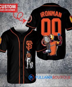 San Francisco Giants x Marvel Iron Man Tony Stark with Trophy Custom Baseball Jersey Black