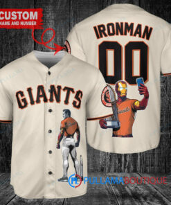 San Francisco Giants x Marvel Iron Man Tony Stark with Trophy Custom Baseball Jersey Cream