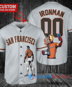 San Francisco Giants x Marvel Iron Man Tony Stark with Trophy Custom Baseball Jersey Gray