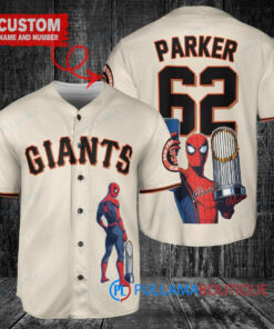 San Francisco Giants x Marvel Spiderman with Trophy Custom Baseball Jersey Cream