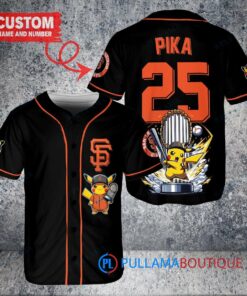 San Francisco Giants x Pikachu Pokemon with Trophy Custom Baseball Jersey Black