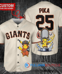 San Francisco Giants x Pikachu Pokemon with Trophy Custom Baseball Jersey Cream