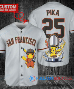 San Francisco Giants x Pikachu Pokemon with Trophy Custom Baseball Jersey Gray