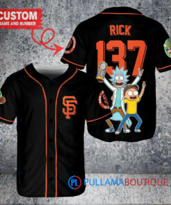 San Francisco Giants x Rick and Morty with Trophy Custom Baseball Jersey Black