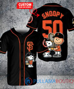 San Francisco Giants x Snoopy and Charlie Brown with Trophy Baseball Jersey Black