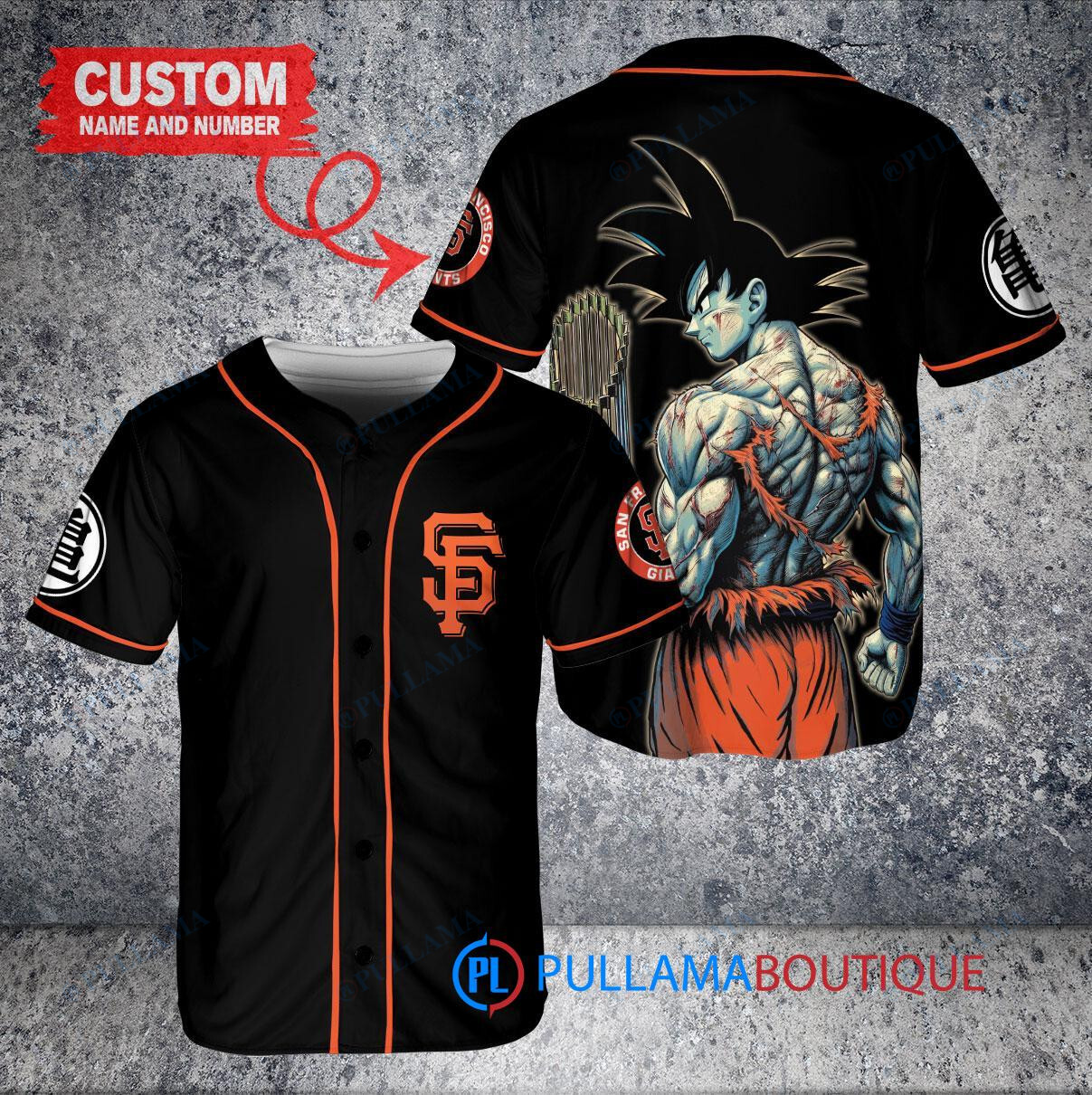 Miami Marlins x Son Goku Kakarot Super Saiyan Dragon Ball Z with Trophy Baseball Jersey Red