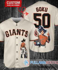 San Francisco Giants x Son Goku Kakarot Super Saiyan Dragon Ball Z with Trophy Baseball Jersey Cream V2