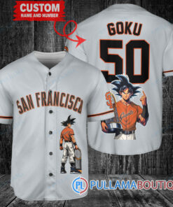 San Francisco Giants x Son Goku Kakarot Super Saiyan Dragon Ball Z with Trophy Baseball Jersey Gray V2