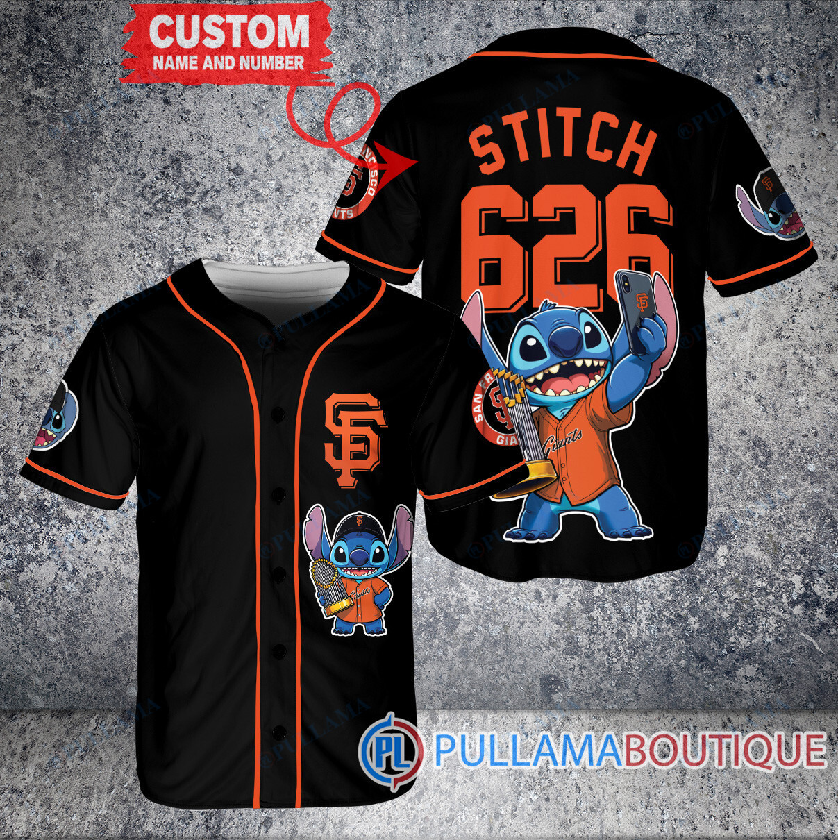 Houston Astros x Stitch with Trophy Baseball Jersey Black City Connect