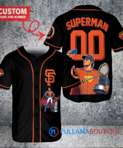 San Francisco Giants x Superman DC Comics with Trophy Custom Baseball Jersey Black