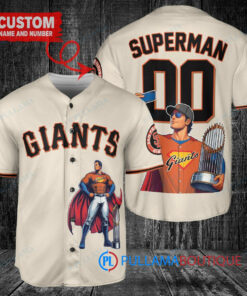 San Francisco Giants x Superman DC Comics with Trophy Custom Baseball Jersey Cream