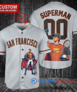 San Francisco Giants x Superman DC Comics with Trophy Custom Baseball Jersey Gray