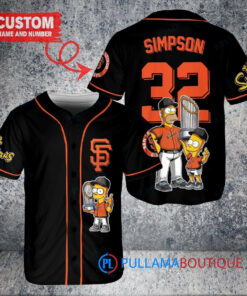 San Francisco Giants x The Simpsons Bart Simpson, Homer Simpson, Lisa Simpson with Trophy Custom Baseball Jersey Black