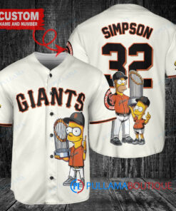 San Francisco Giants x The Simpsons Bart Simpson, Homer Simpson, Lisa Simpson with Trophy Custom Baseball Jersey Cream