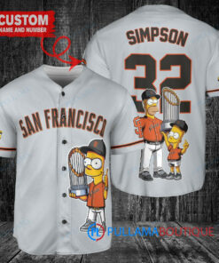 San Francisco Giants x The Simpsons Bart Simpson, Homer Simpson, Lisa Simpson with Trophy Custom Baseball Jersey Gray