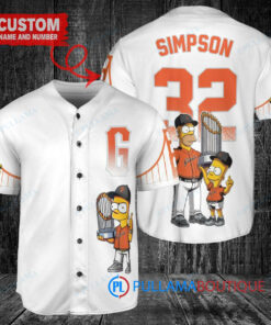 San Francisco Giants x The Simpsons Bart Simpson, Homer Simpson, Lisa Simpson with Trophy Custom Baseball Jersey White City Connect