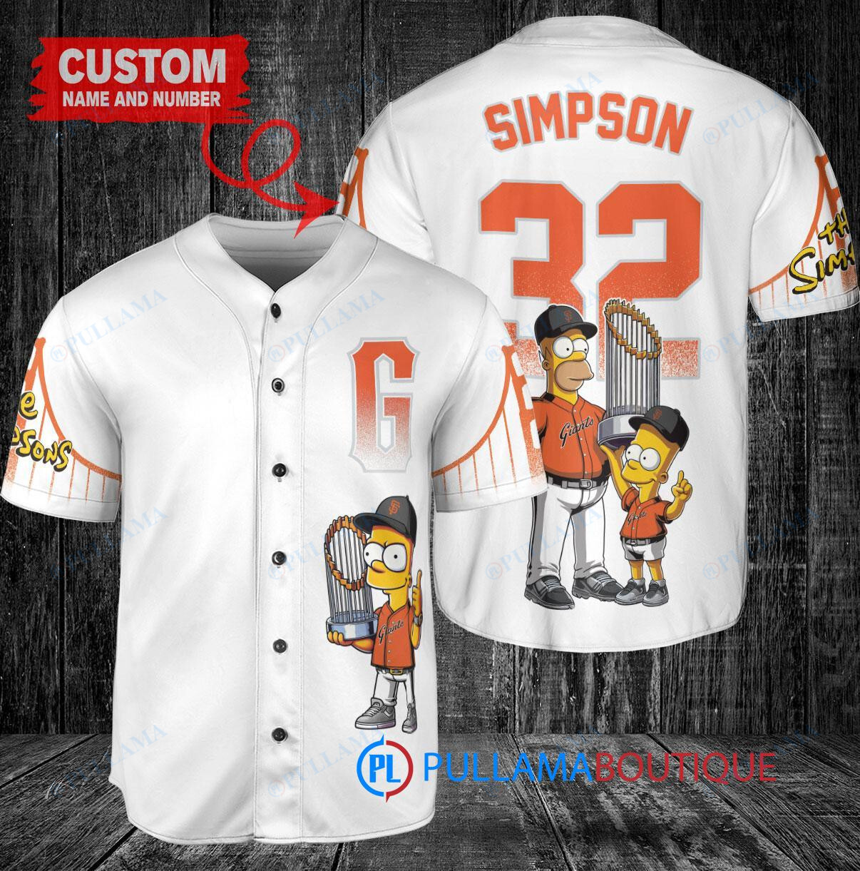 Atlanta Braves x The Simpsons Bart Simpson, Homer Simpson, Lisa Simpson with Trophy Custom Baseball Jersey Navy