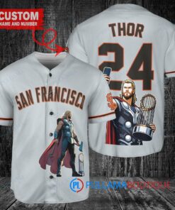 San Francisco Giants x Thor Marvel with Trophy Custom Baseball Jersey Gray