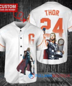 San Francisco Giants x Thor Marvel with Trophy Custom Baseball Jersey White City Connect