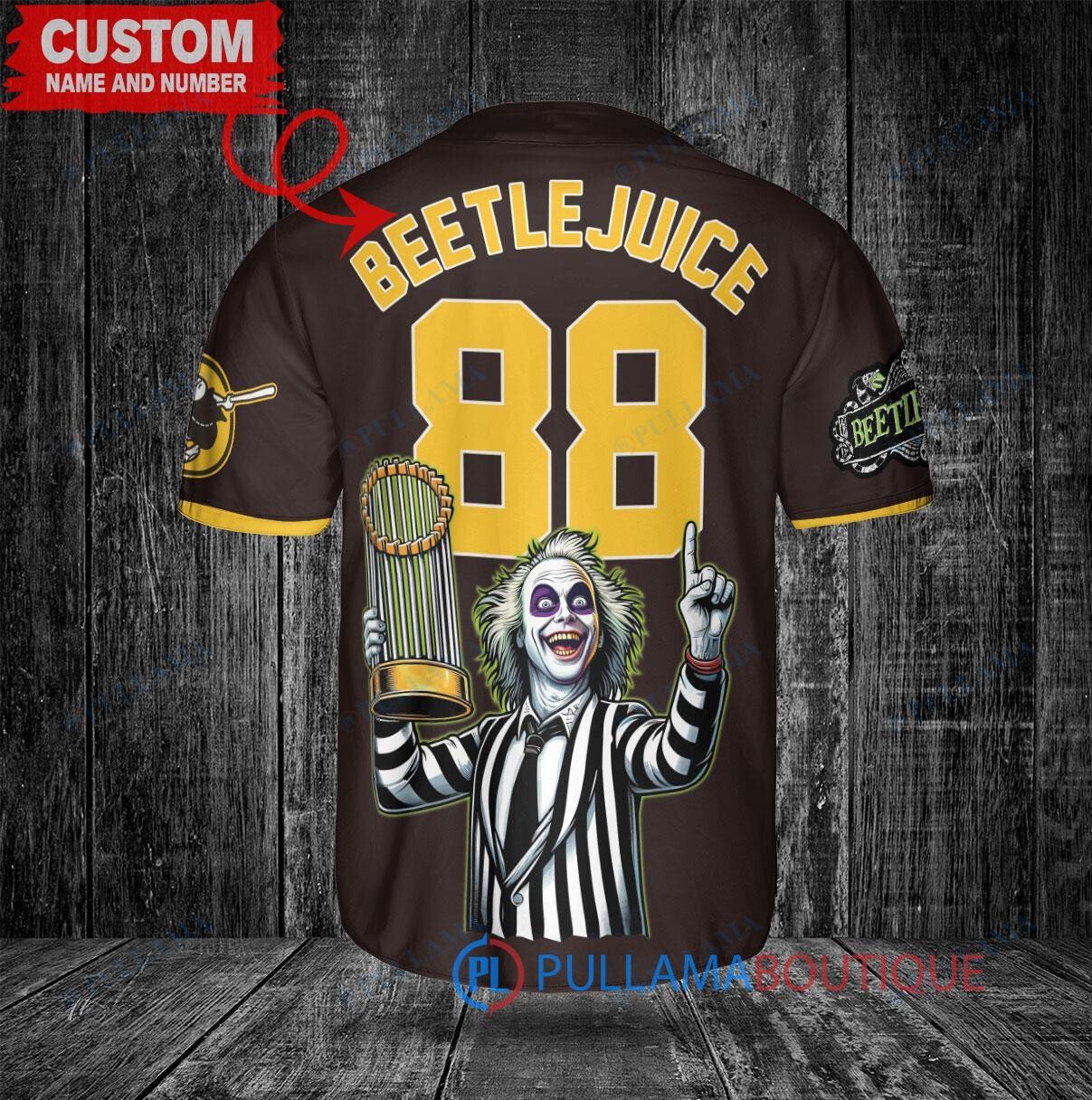 LA Angels Beetlejuice Halloween World Series Trophy Baseball Jersey Cream