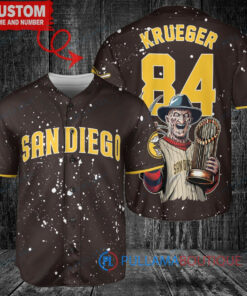 SD Padres Freddy Krueger Halloween World Series Trophy Baseball Jersey Brown