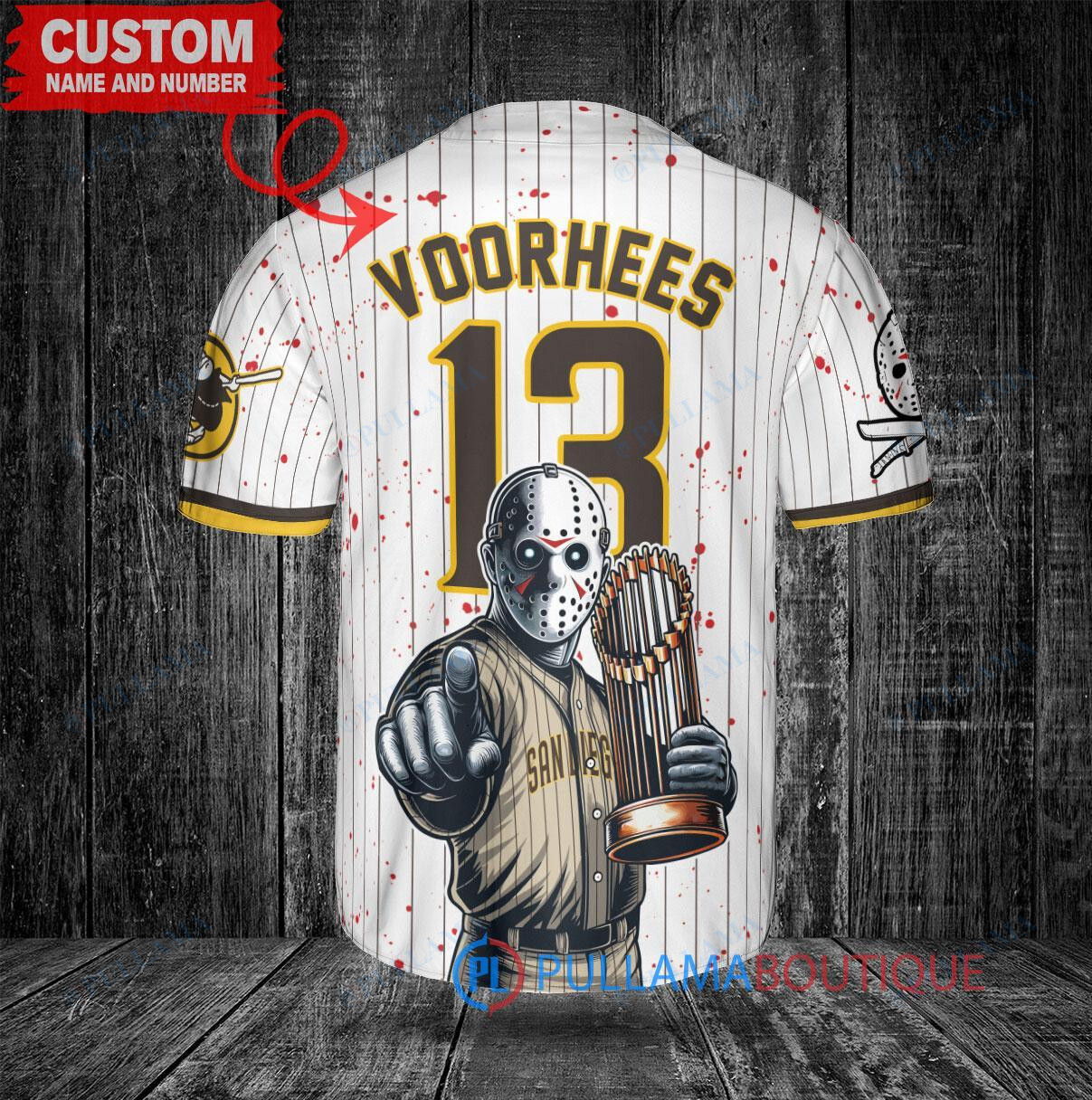 New York Mets x Friday the 13th Jason Voorhees Halloween with World Series Trophy Custom Baseball Jersey Graphite City Connect