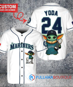 Seattle Mariners Baby Yoda Star Wars Mandalorian Trophy Baseball Jersey White