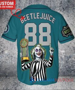 Seattle Mariners Beetlejuice Halloween World Series Trophy Baseball Jersey Aqua