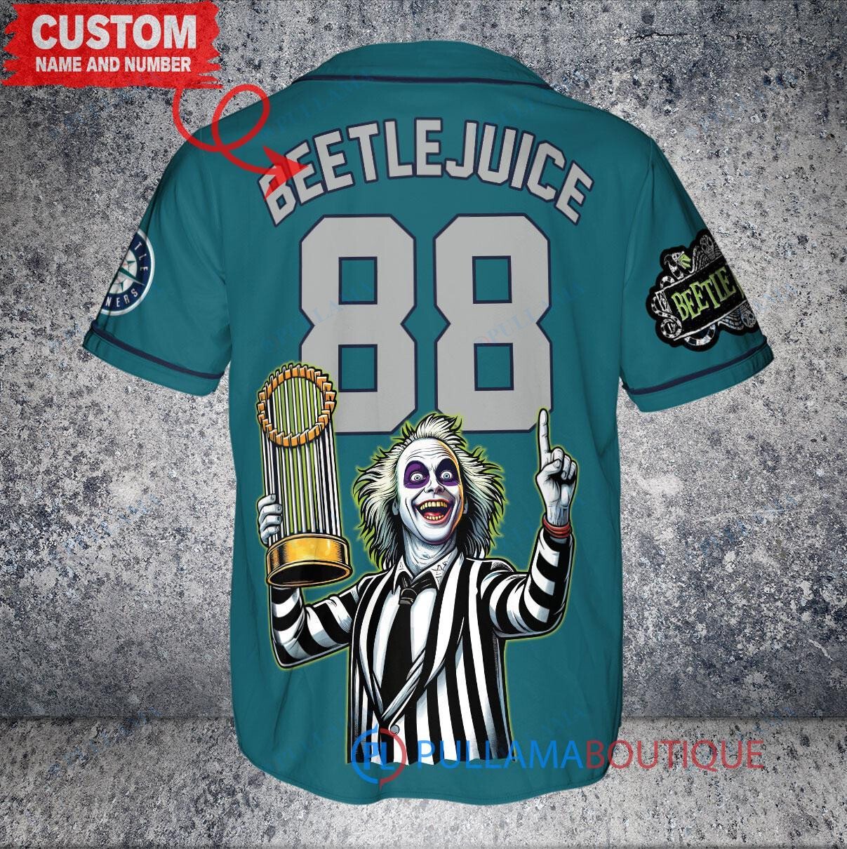 Philadelphia Phillies x Beetlejuice Halloween with World Series Trophy Custom Baseball Jersey Red