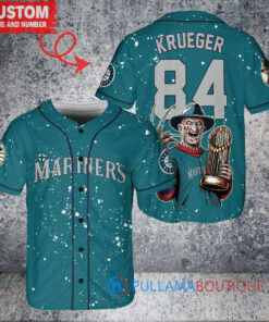 Seattle Mariners Freddy Krueger Halloween World Series Trophy Baseball Jersey Aqua