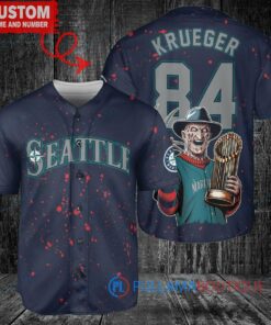 Seattle Mariners Freddy Krueger Halloween World Series Trophy Baseball Jersey Navy