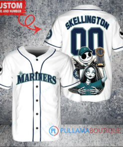 Seattle Mariners Jack Skellington Sally World Series Trophy Baseball Jersey White