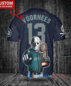 Seattle Mariners Jason Voorhees Halloween World Series Trophy Baseball Jersey Navy