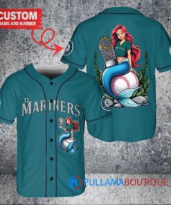 Seattle Mariners x Ariel Mermaid with Trophy Custom Baseball Jersey Aqua